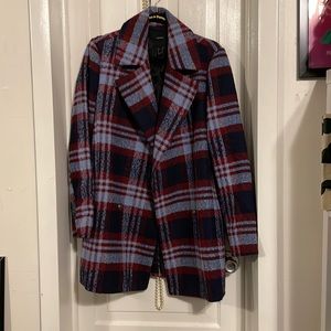 Forever 21 Blue and Red Plaid Pea Coat